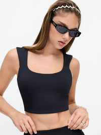 Black Square Neck Sleeveless Crop Top for Women