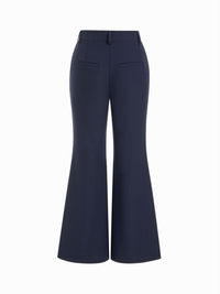 Navy High-Waist Pintuck Flare Trousers